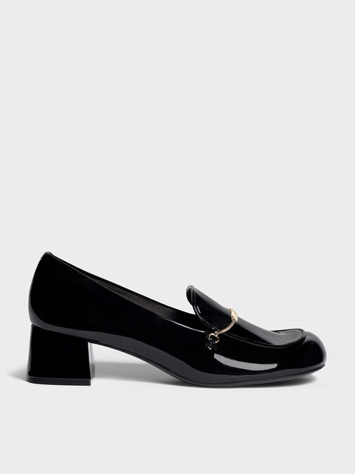 Lexie Chain-Link Heeled Loafers, Black Boxed, hi-res