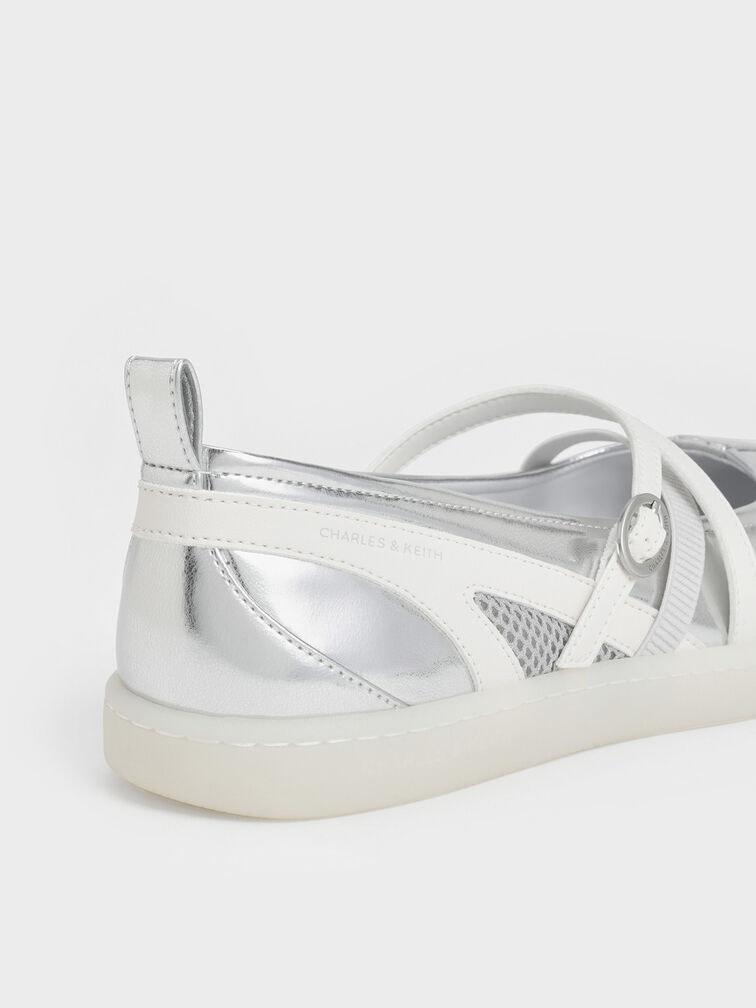 Metallic Mesh Two-Tone Ballet Sneakers, Silver, hi-res