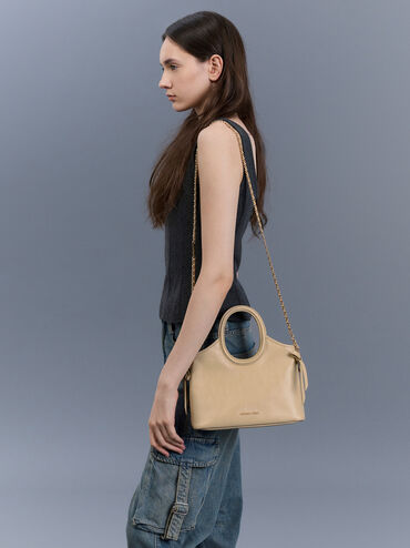 Mini Dalia Bow Oval-Handle Tote Bag, Sand Beige, hi-res