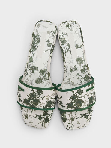 รองเท้าแตะแบบสวมพิมพ์ลายดอกไม้, สีเขียว, hi-res