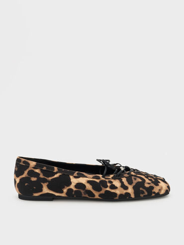 Leopard-Print Lace-Up Bow Ballet Flats, Animal Print Natural, hi-res