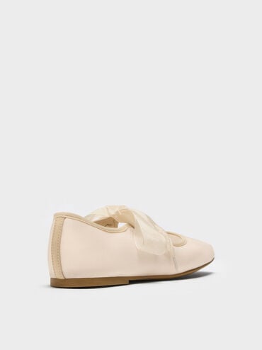 รองเท้าส้นเตี้ยทรงแมรี่เจนวัสดุผ้าตาข่ายรุ่น Camila, สีนู้ด, hi-res