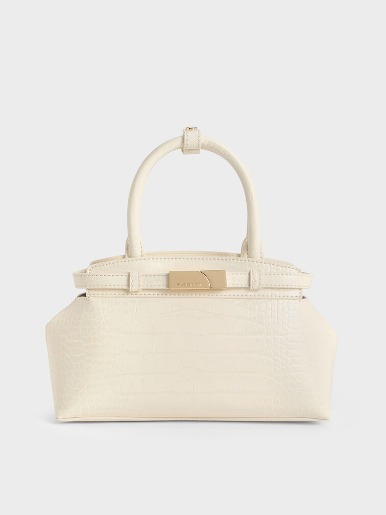 Aurelia Croc-Effect Metallic-Accent Elongated Tote, Cream, hi-res