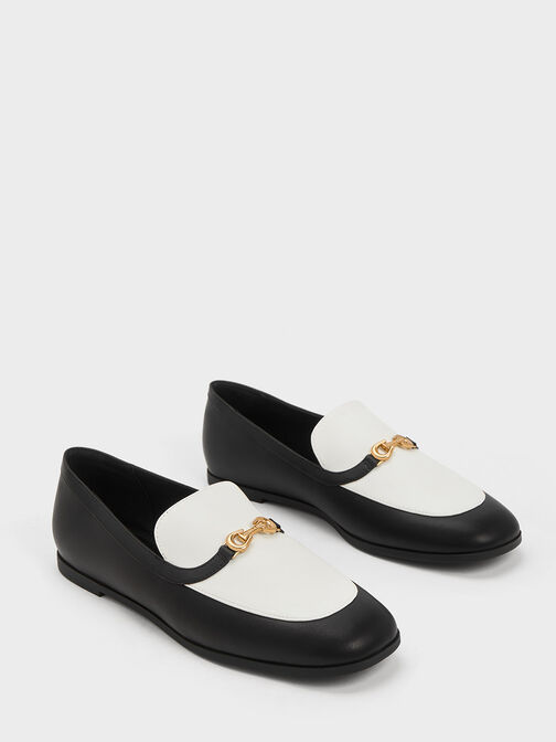 Metallic Accent Two-Tone Round-Toe Loafers, สีมัลติ, hi-res