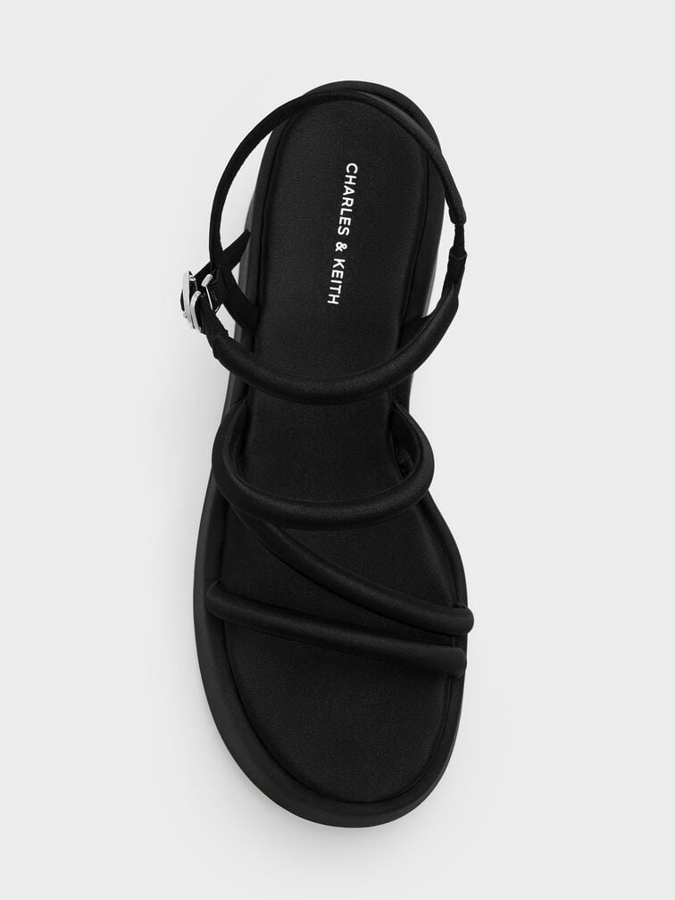 Lindon Satin Strappy Platform Wedges, Black Textured, hi-res