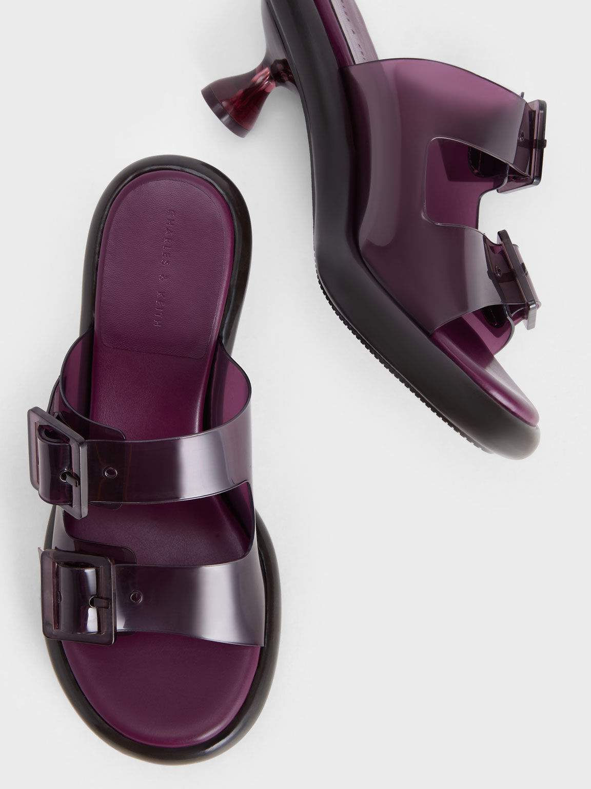 Madison Double Buckle See-Through Mules, Purple, hi-res