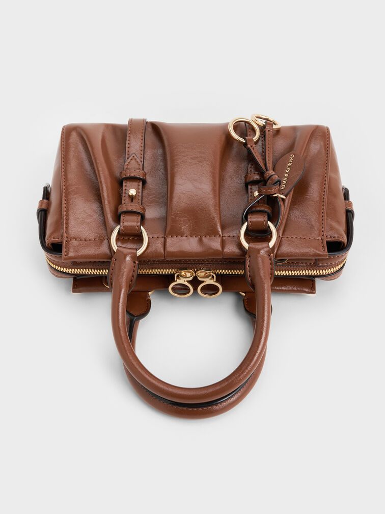 กระเป๋าโท้ทจับจีบย่นรุ่น Britton, สีช็อคโกแลต, hi-res