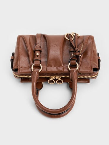 กระเป๋าโท้ทจับจีบย่นรุ่น Britton, สีช็อคโกแลต, hi-res