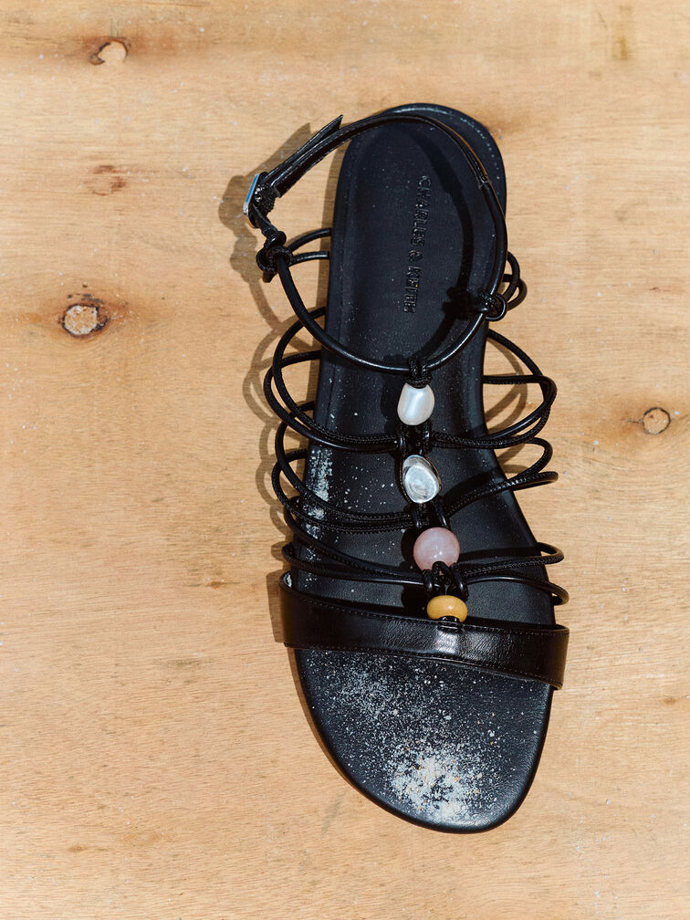 Georgie Bead Strappy Sandals, Black, hi-res