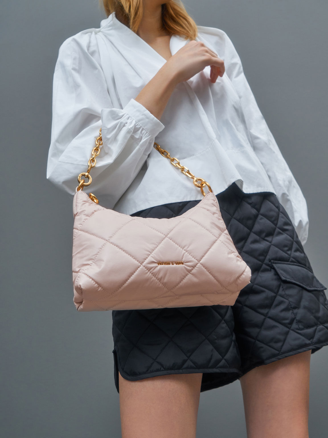 Paffuto Quilted Chain Handle Bag, Light Pink, hi-res