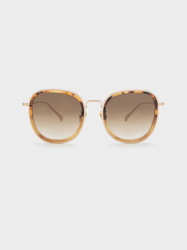 Tortoiseshell Recycled Acetate Metallic-Rim Oversized Sunglasses, T. Shell, hi-res
