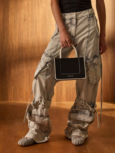 รองเท้าส้นเตี้ยทรงแมรี่เจนผ้าสักหลาดตกแต่งโบว์พร้อมสายคาดขนเฟอร์รุ่น Winona, สีเทาอ่อน, hi-res