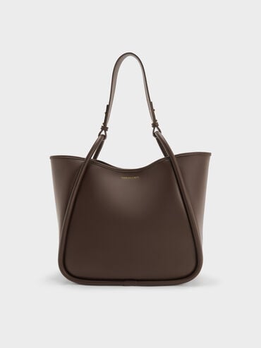 กระเป๋าโท้ทดีไซน์ทรงโค้งรุ่น Lyla, สีเอสเพรสโซบราวน์, hi-res