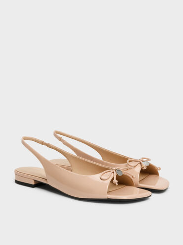 Imani Patent Bow Slingback Sandals, Nude, hi-res