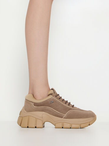Yunna Suede & Recycled Fabric Chunky Sneakers, Taupe, hi-res