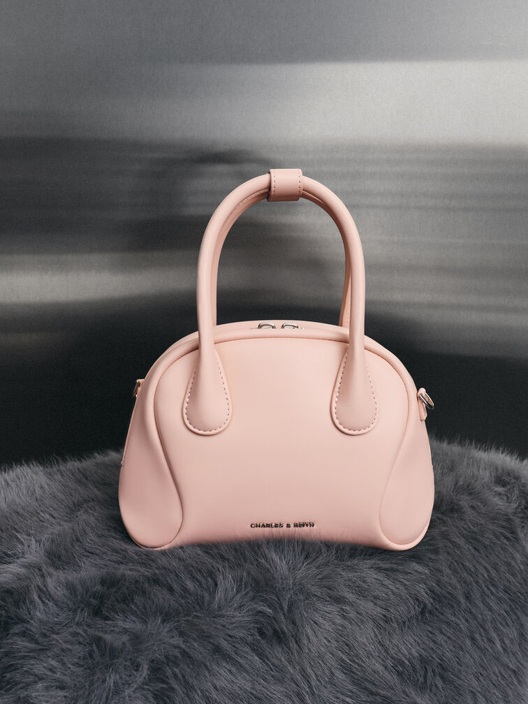 กระเป๋าทรงโบว์ลิ่งรุ่น Nelly, สีชมพูอ่อน, hi-res