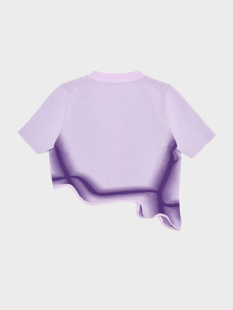 เสื้อครอปชายระบายลอนลายคลื่นวัสดุโพลีเอสเตอร์รีไซเคิลแบบไล่เฉดสี, สีไลแลค, hi-res