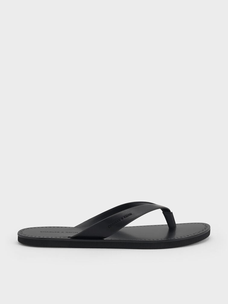 V-Strap Thong Sandals, Black, hi-res