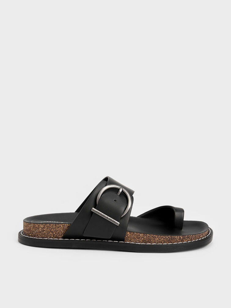 Metallic Buckle Toe-Ring Sandals, , hi-res