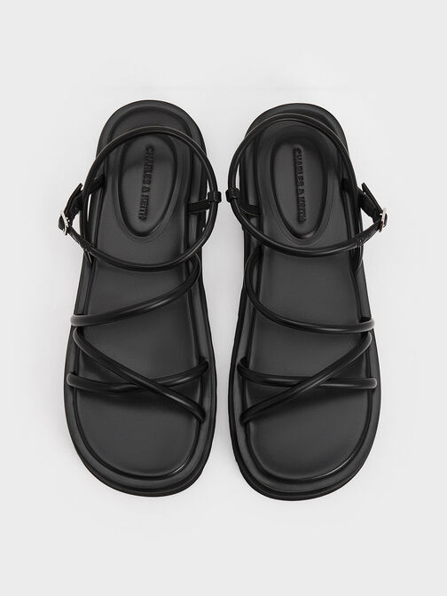 Tubular Strap Sandals, Black, hi-res