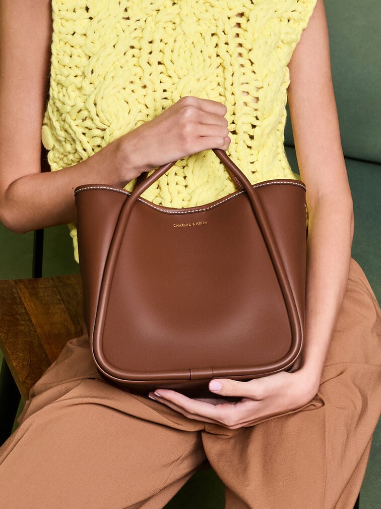 กระเป๋าโท้ทขนาดมินิดีไซน์ขอบรุ่น Lyla, สีช็อคโกแลต, hi-res