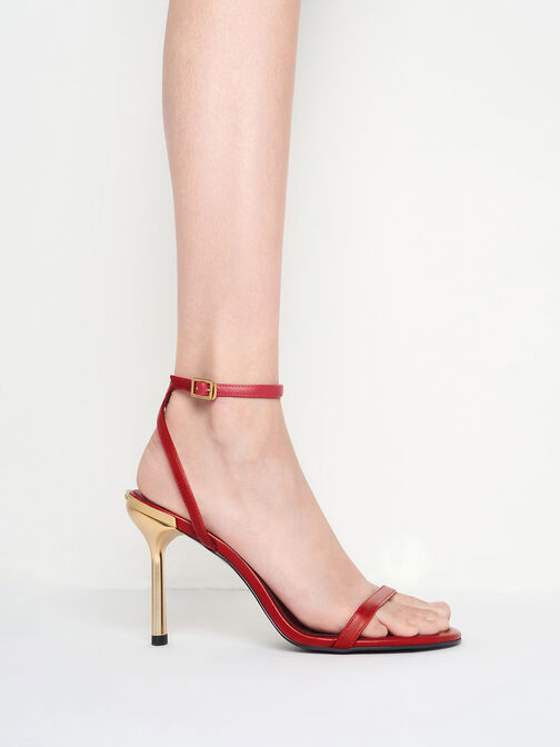 Metallic Stiletto-Heel Ankle-Strap Sandals, Brick, hi-res