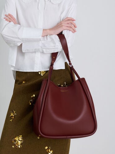 กระเป๋าโท้ทดีไซน์ทรงโค้งรุ่น Lyla, สีมัลเบอร์รี่พลัม, hi-res