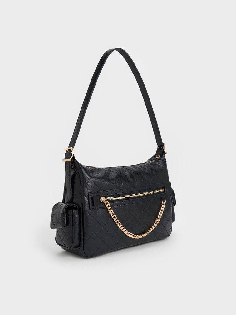 Duo Quilted Shoulder Bag, Black, hi-res
