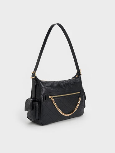 Duo Quilted Shoulder Bag, Black, hi-res