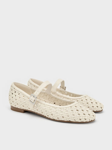 Woven Mary Jane Flats, Cream, hi-res