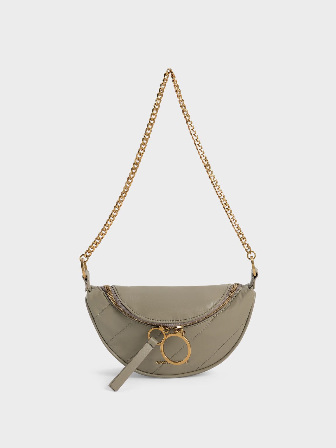 Taupe Philomena Wrinkled Effect Half Moon Crossbody Bag CHARLES
