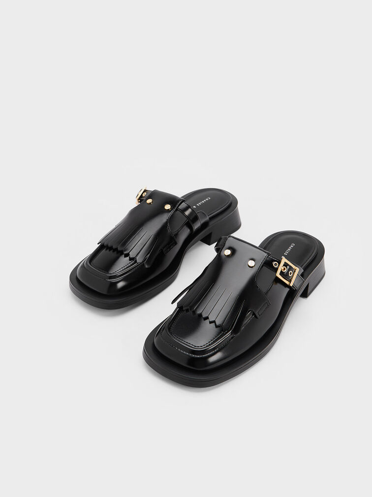 Studded Cut-Out Fringe Mules, , hi-res