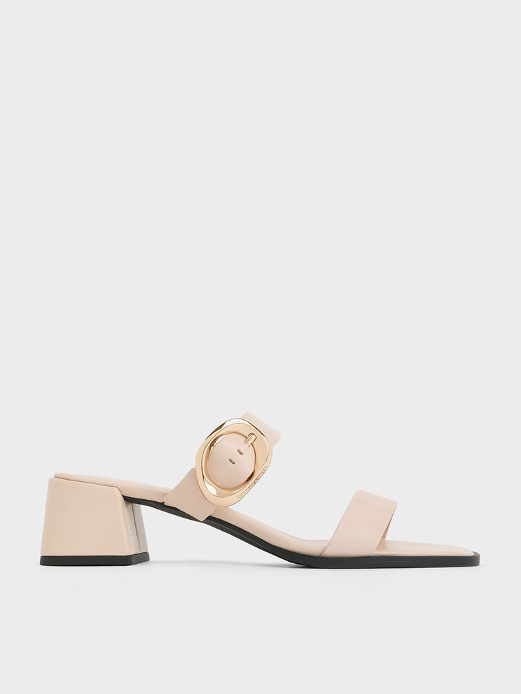 Oval Buckle-Accent Trapeze-Heel Mules, , hi-res