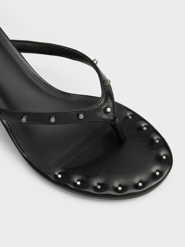 รองเท้าแตะหนีบส้นสูงประดับหมุดรุ่น Briella, สีดำ, hi-res