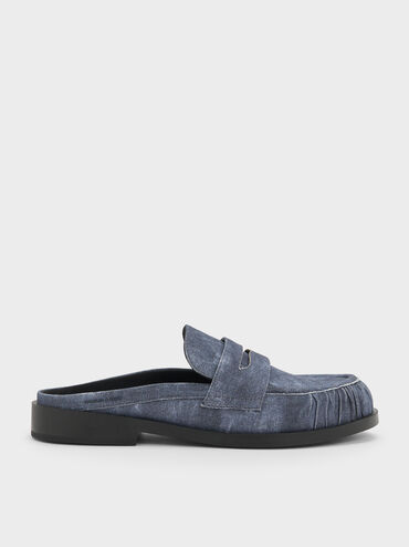 รองเท้าเปิดส้นทรงโลฟเฟอร์ดีไซน์เพนนีวัสดุผ้าเดนิมรุ่น Dylan, สีดาร์คบลู, hi-res