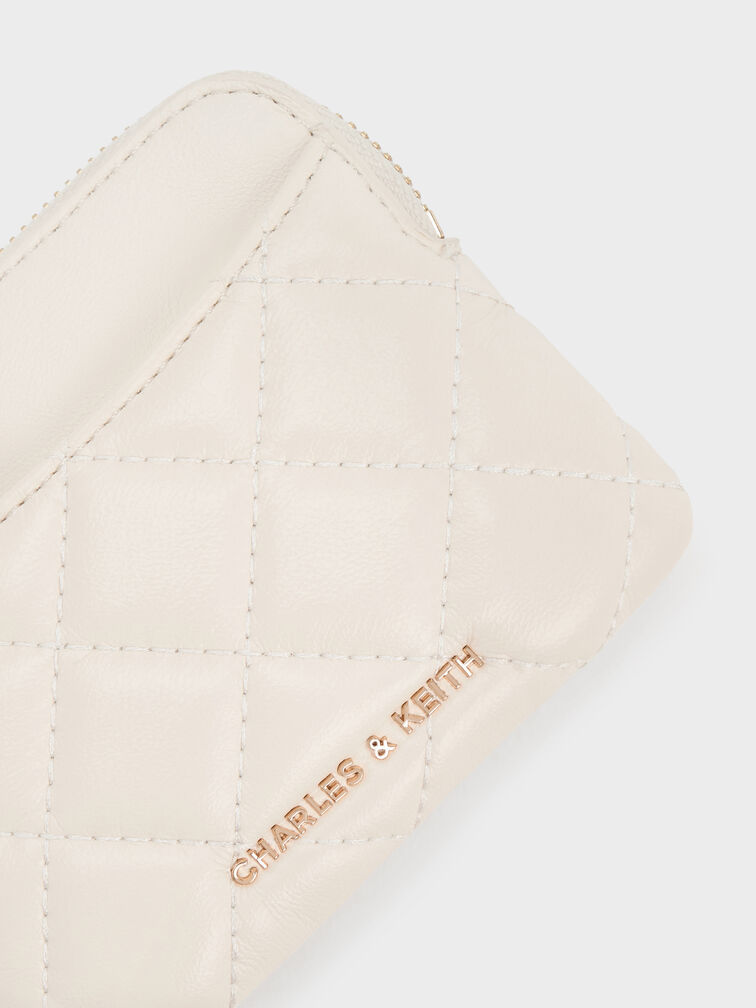 Alva Quilted Top-Zip Card Holder, Cream, hi-res