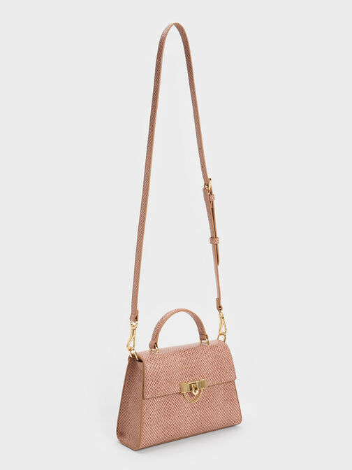 Tallulah Snake-Print Trapeze Top Handle Bag, Blush, hi-res