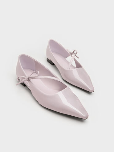 Patent Pointed-Toe Bow-Strap Flats, Light Pink, hi-res