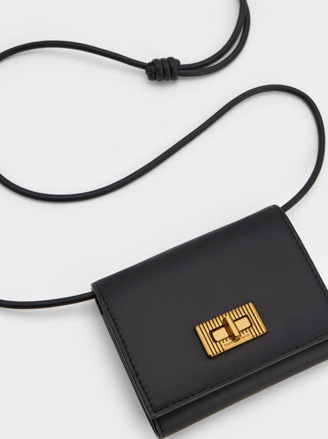 กระเป๋าสตางค์ดีไซน์สายมัดปมพร้อมตัวล็อคแบบหมุนรุ่น Edna, สีดำ, hi-res