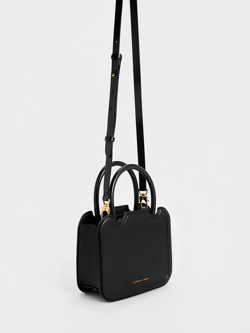 กระเป๋าถือแบบมีทรงพร้อมหูจับด้านบนรุ่น Perline, สีดำ, hi-res