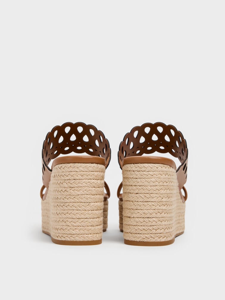 Cut-Out Espadrille Wedges, Cognac, hi-res