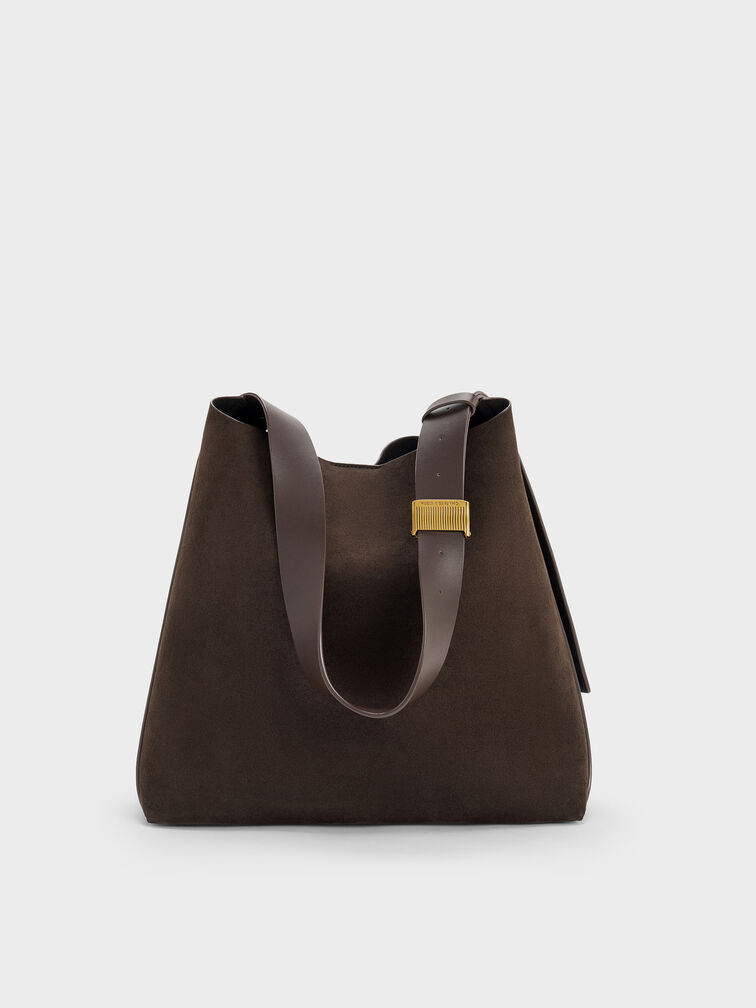 Edna Recycled Suede Hobo Bag, Espresso Brown, hi-res