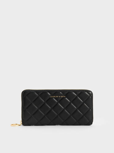 Cressida Quilted Long Wallet, Black, hi-res