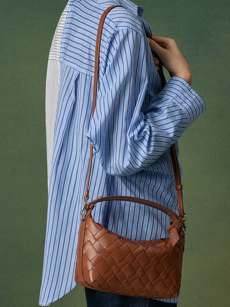Ivette Woven Shoulder Bag, Chocolate, hi-res