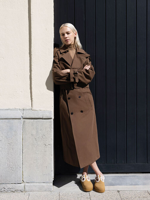 Textured Fur-Trim Buckled Mules, , hi-res