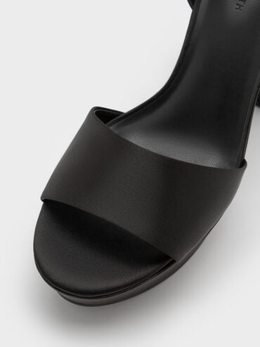 รองเท้าส้นสูงวัสดุผ้าซาตินดีไซน์ส้นบล็อคแบบแพลตฟอร์ม, สีแบล็คเท็กซ์เจอร์, hi-res