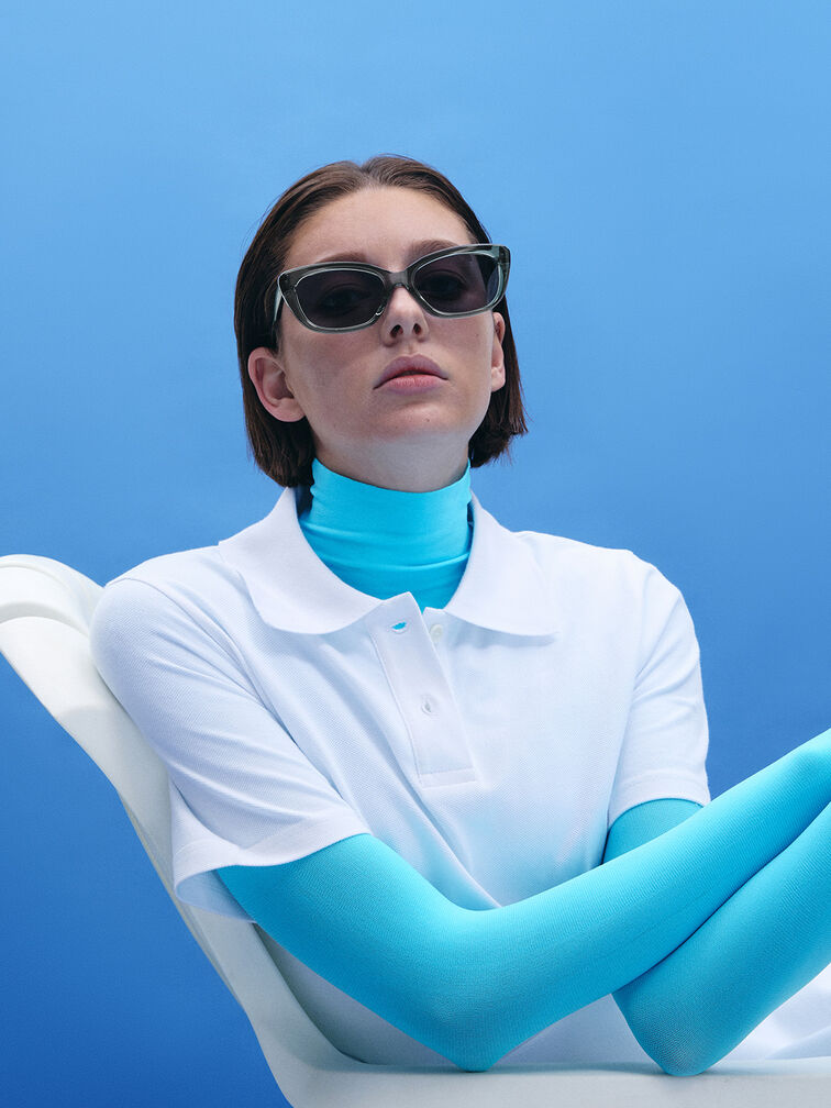 แว่นตากันแดดกรอบทรงตาแมววัสดุอะซิเตทรีไซเคิลรุ่น Maeva, สีทีล, hi-res