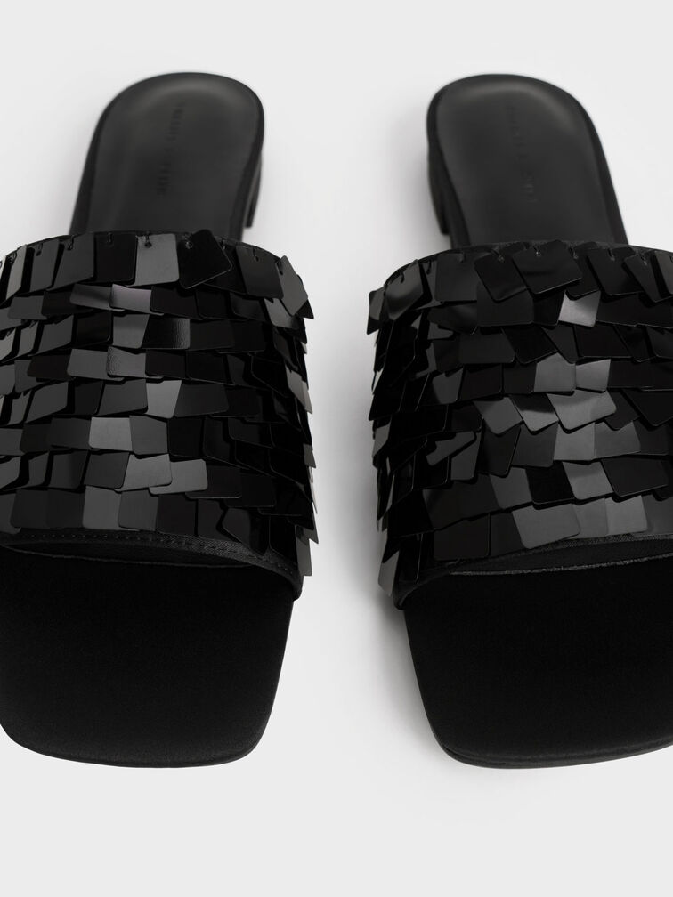 Sequinned Satin Slide Sandals, , hi-res