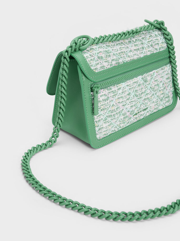 Micaela Tweed Quilted Chain Bag, Green, hi-res