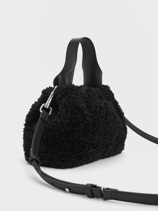 Ally Furry Slouchy Chain-Handle Bag, Noir, hi-res